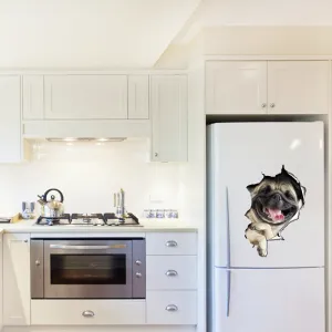 3D Pug/Cat Coming Through Wall Decal