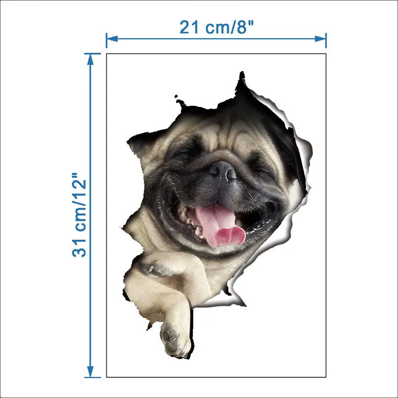 3D Pug/Cat Coming Through Wall Decal