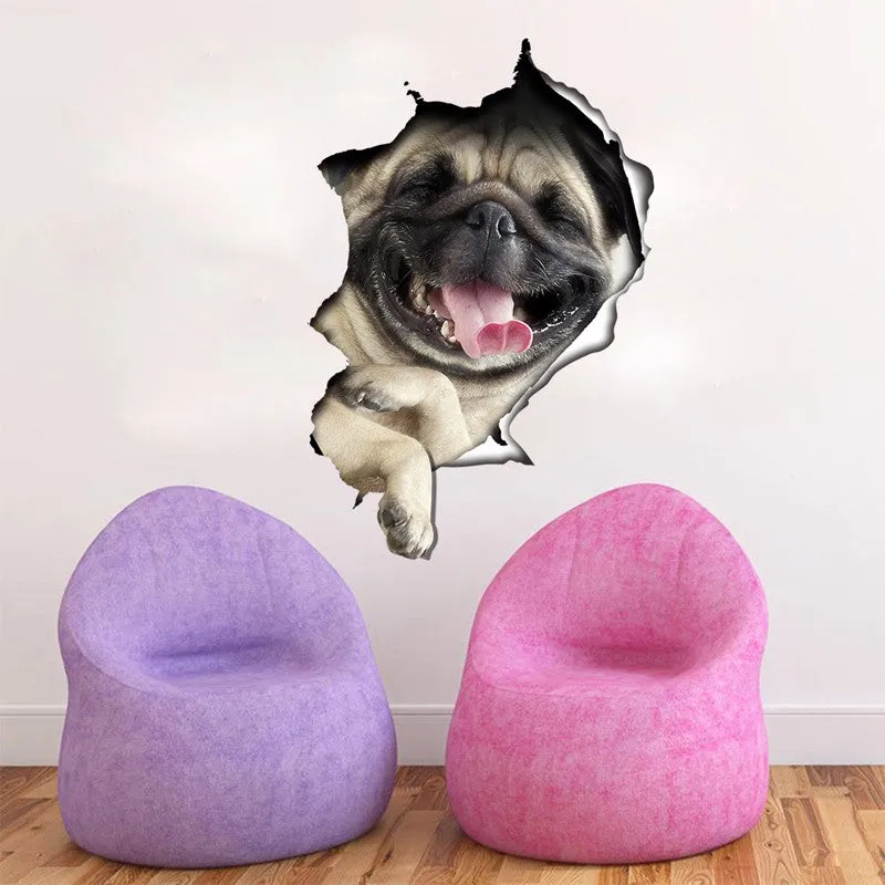 3D Pug/Cat Coming Through Wall Decal