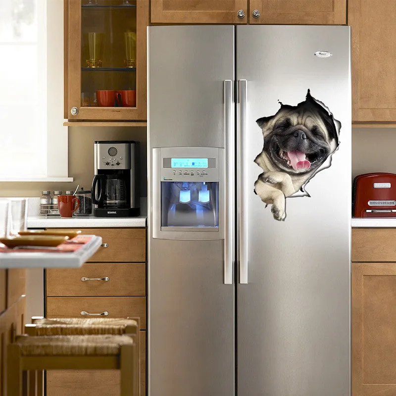 3D Pug/Cat Coming Through Wall Decal