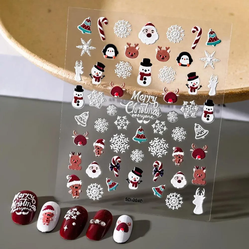 5D Christmas Nail Art Stickers - Festive Winter Designs for Creative Holiday Manicures