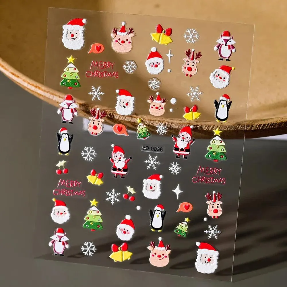 5D Christmas Nail Art Stickers - Festive Winter Designs for Creative Holiday Manicures