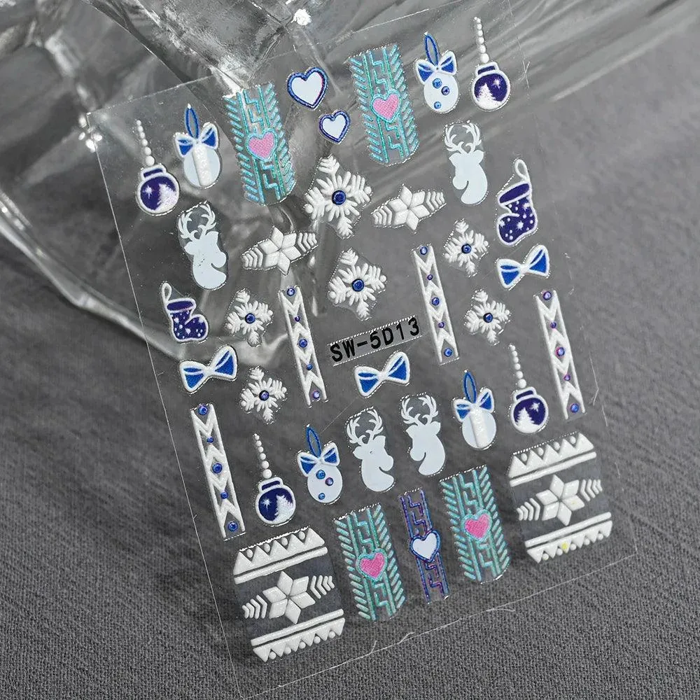 5D Christmas Nail Art Stickers - Festive Winter Designs for Creative Holiday Manicures