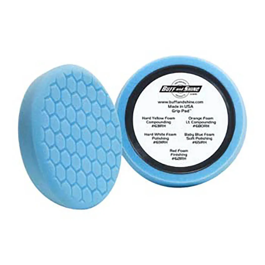 7.5" Euro Light Blue Soft Polishing Hex Faced Foam Grip Pad™ with Center Ring Backing