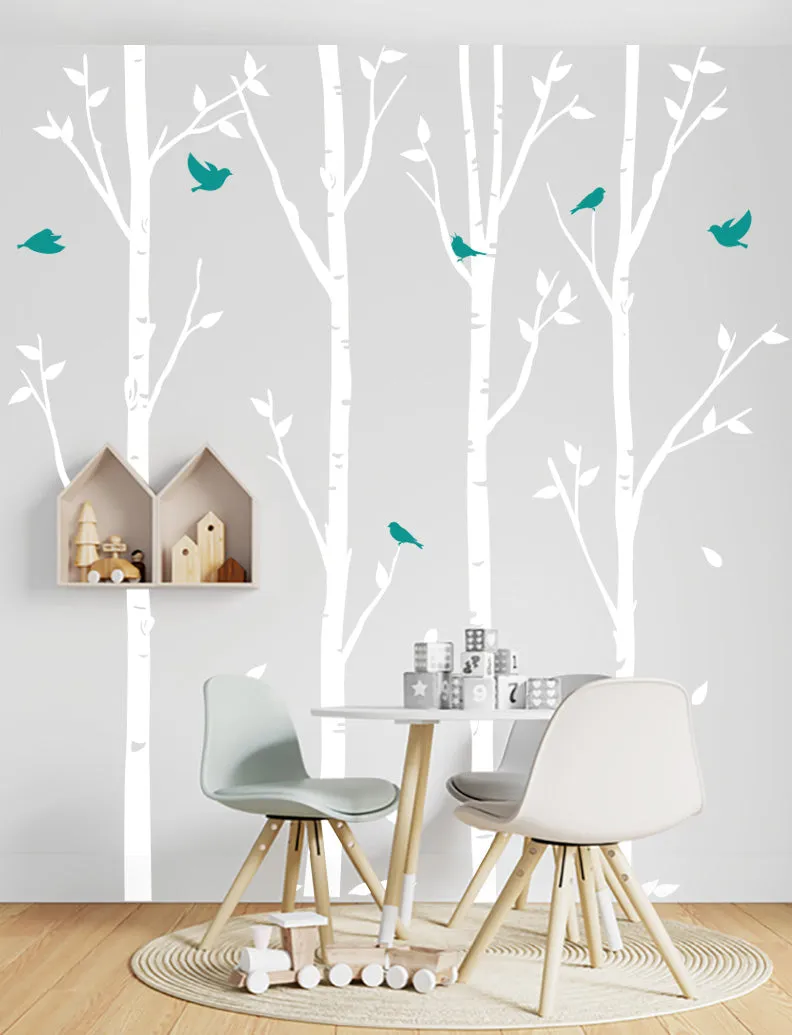 Birch Trees And Birds Wall Decal