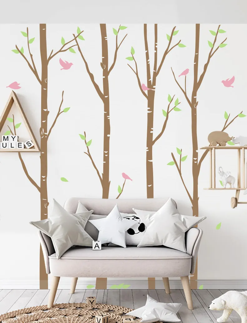 Birch Trees And Birds Wall Decal