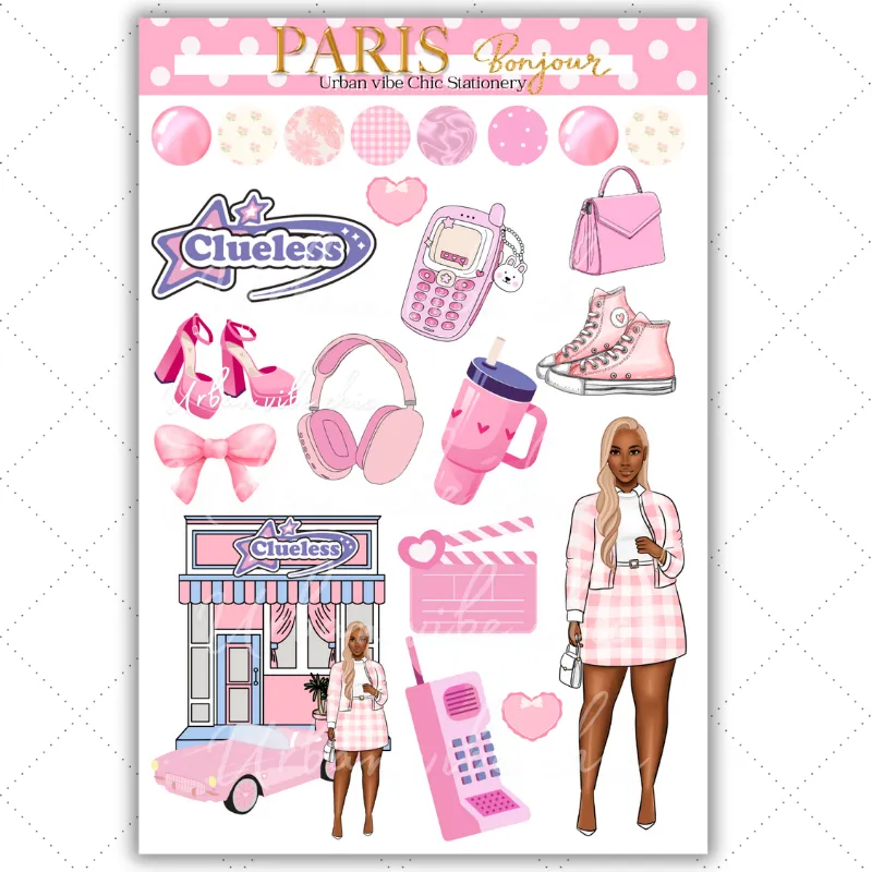 Black Girl Stickers - Pink Paris Classy Full Sheet 1