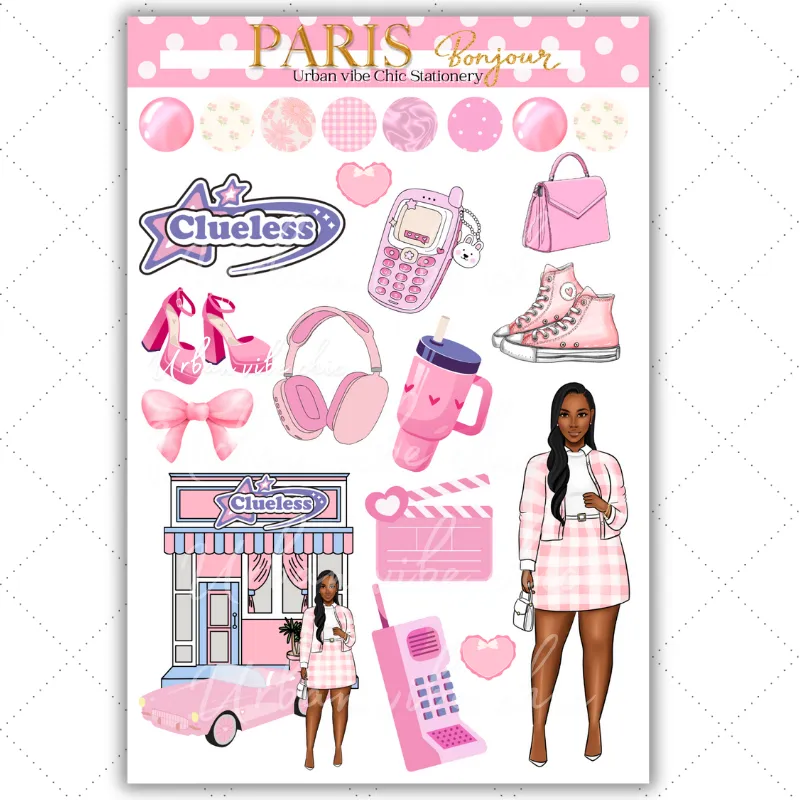 Black Girl Stickers - Pink Paris Classy Full Sheet 1