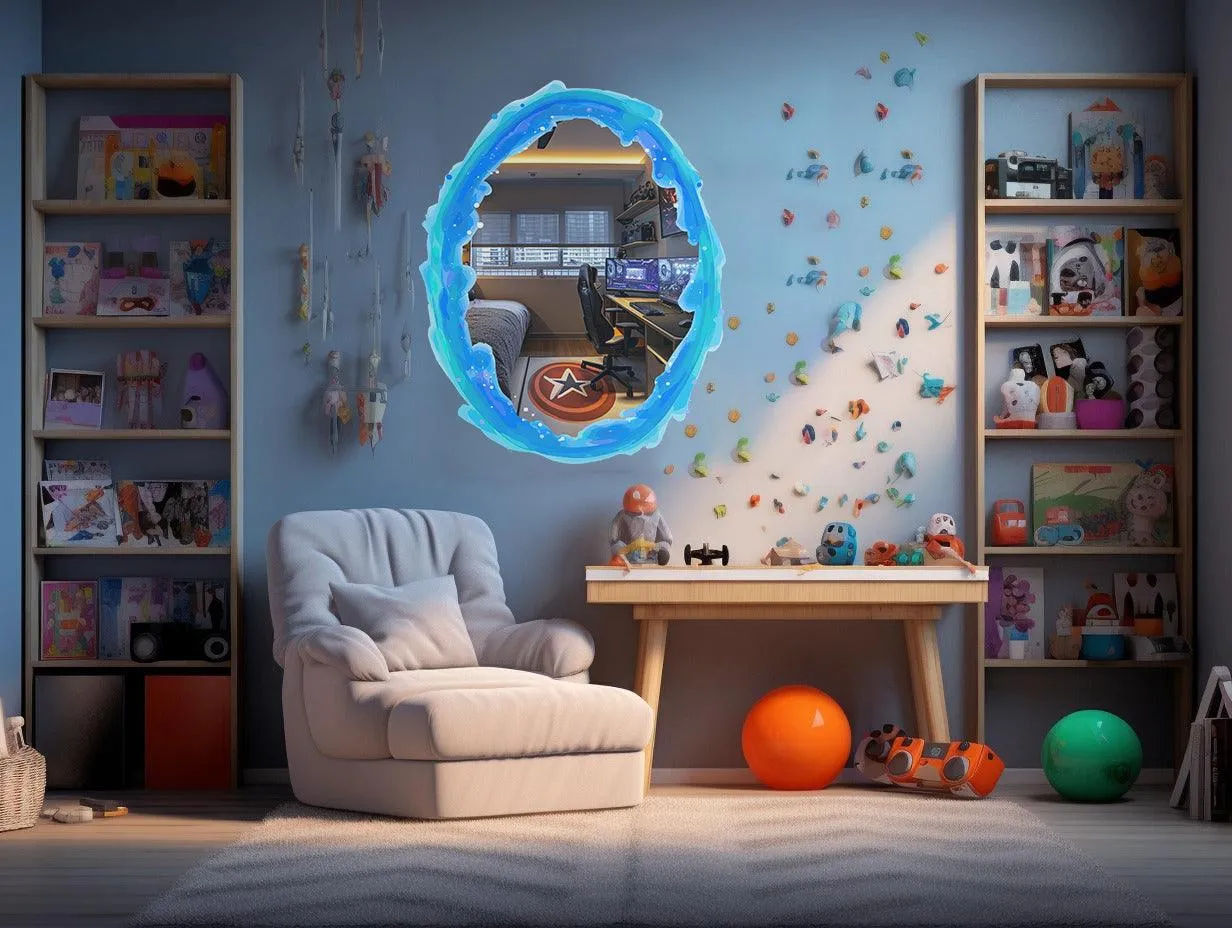 Blue and Orange Portal Aura Wall Stickers - Transparent Oval Decals with Vibrant Aura Effect for Game Room Decor