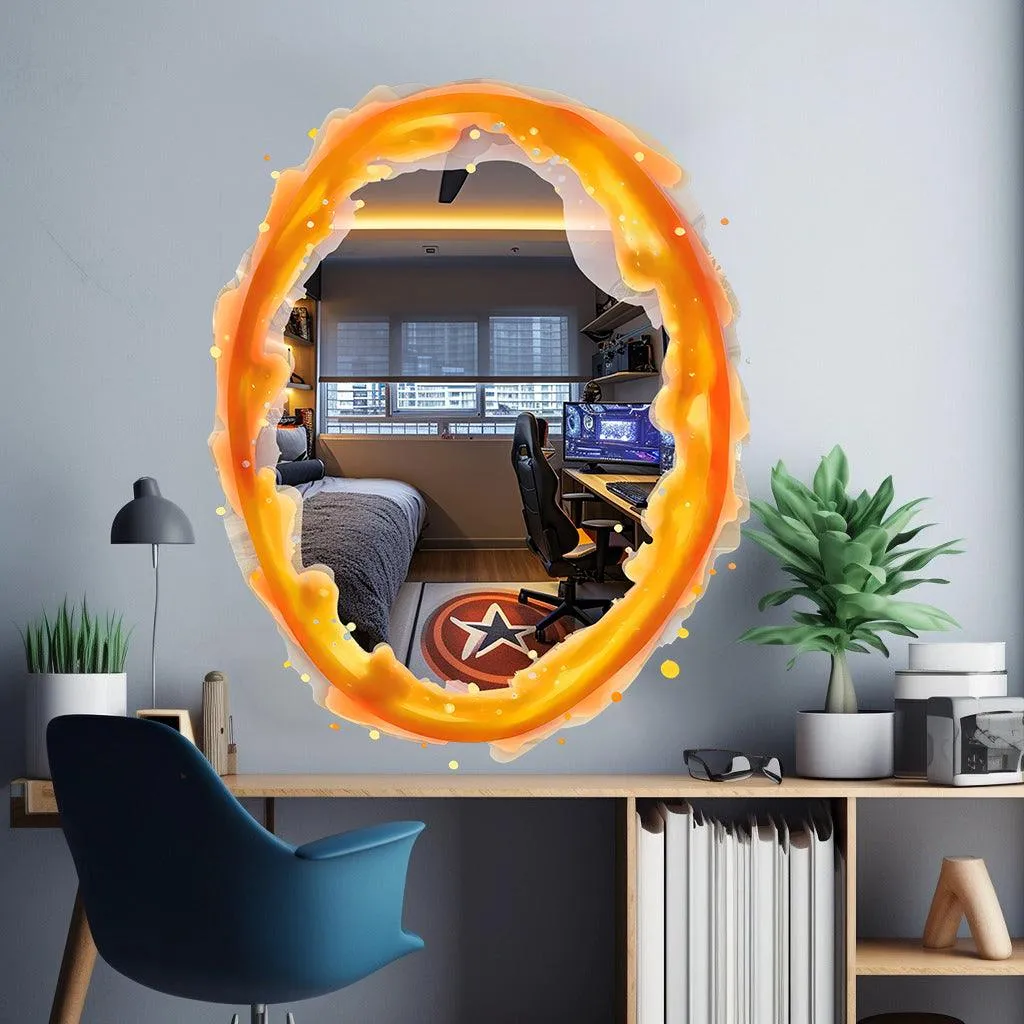 Blue and Orange Portal Aura Wall Stickers - Transparent Oval Decals with Vibrant Aura Effect for Game Room Decor