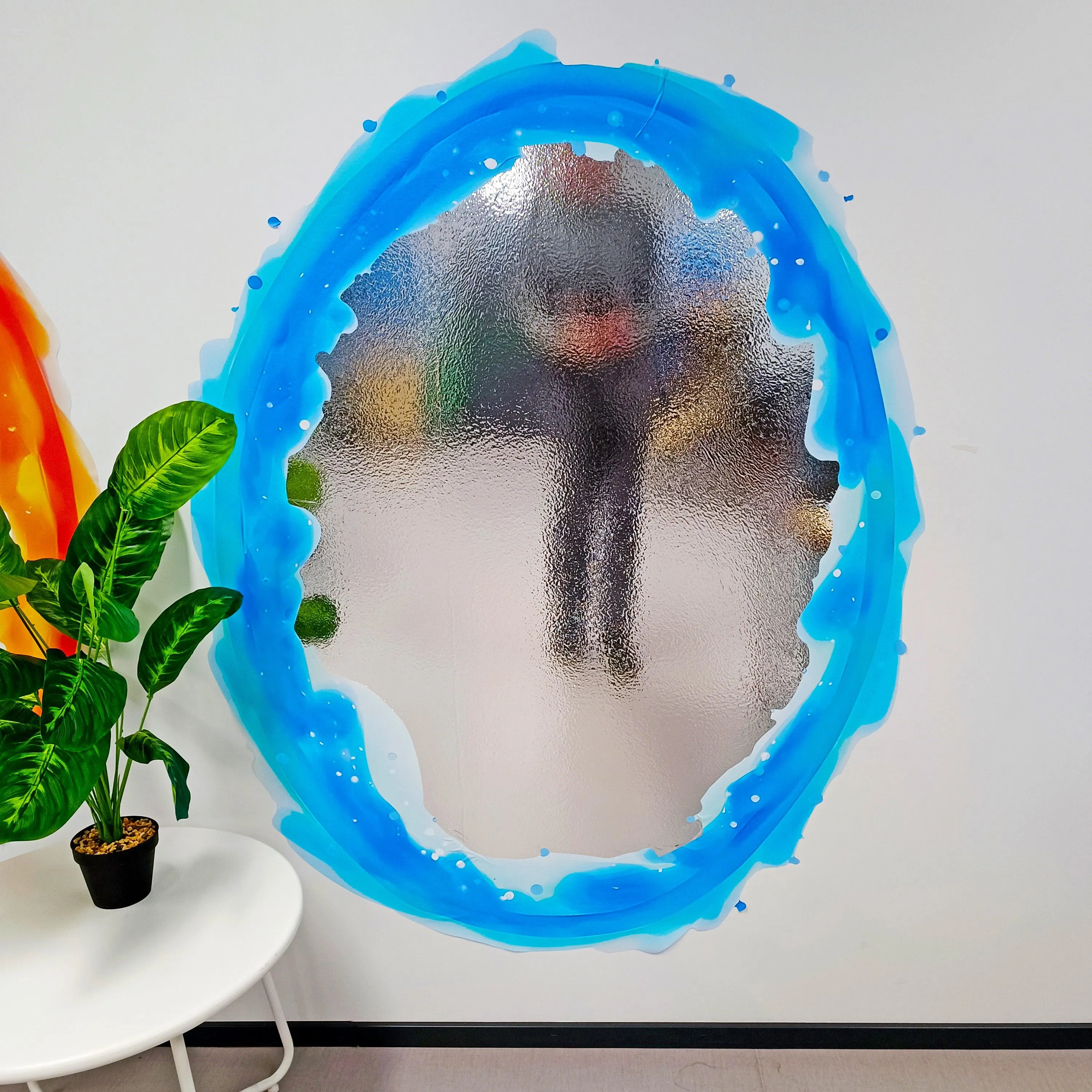 Blue and Orange Portal Aura Wall Stickers - Transparent Oval Decals with Vibrant Aura Effect for Game Room Decor