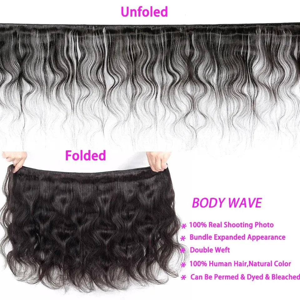 Brazilian Body Wave Human Hair Bundle with Customizable Lace Frontal - Quick Shipping & Dyeable Options