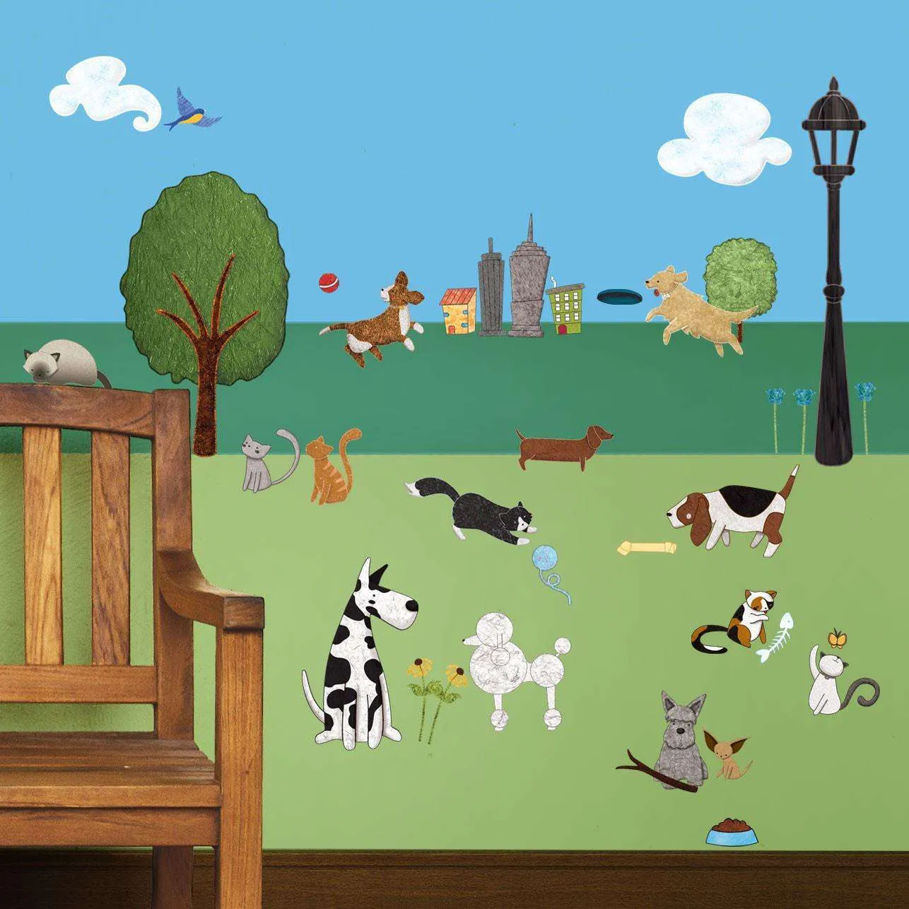 Cat and Dog City Park Wall Decal Sticker Kit - MINI SET