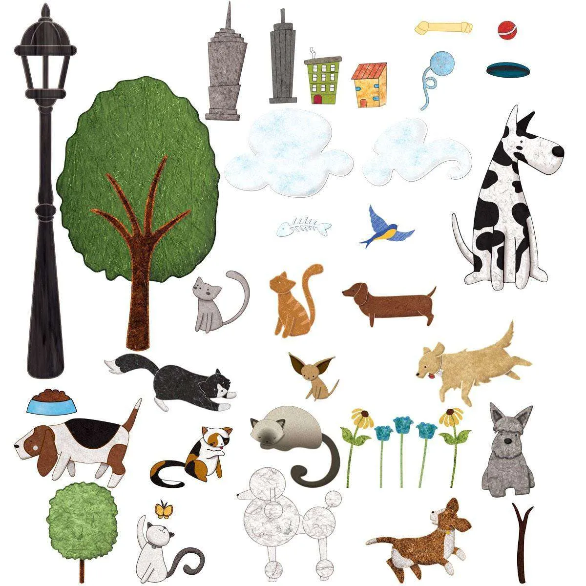 Cat and Dog City Park Wall Decal Sticker Kit - MINI SET