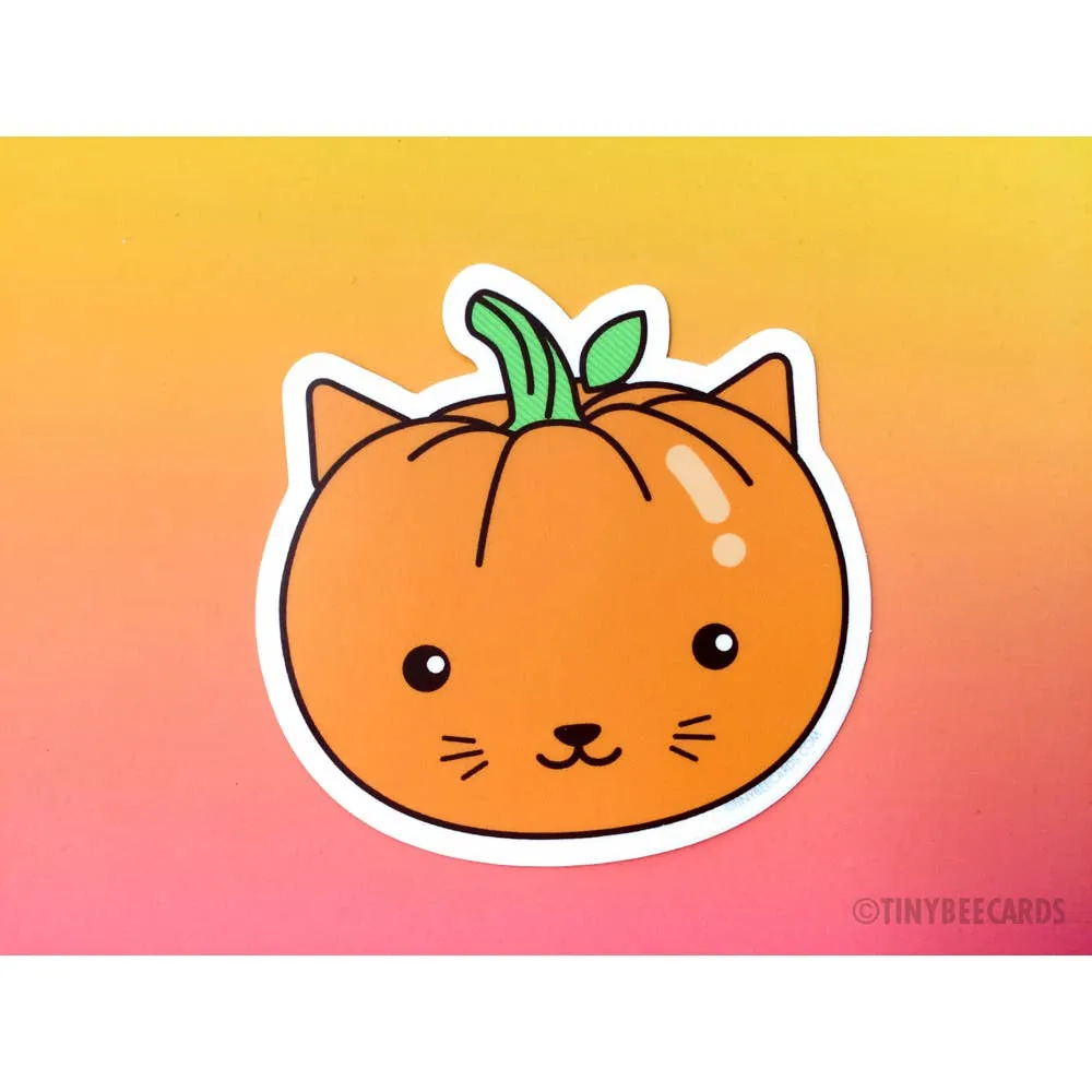 Cat Pumpkin Vinyl Sticker (Tiny Bee)