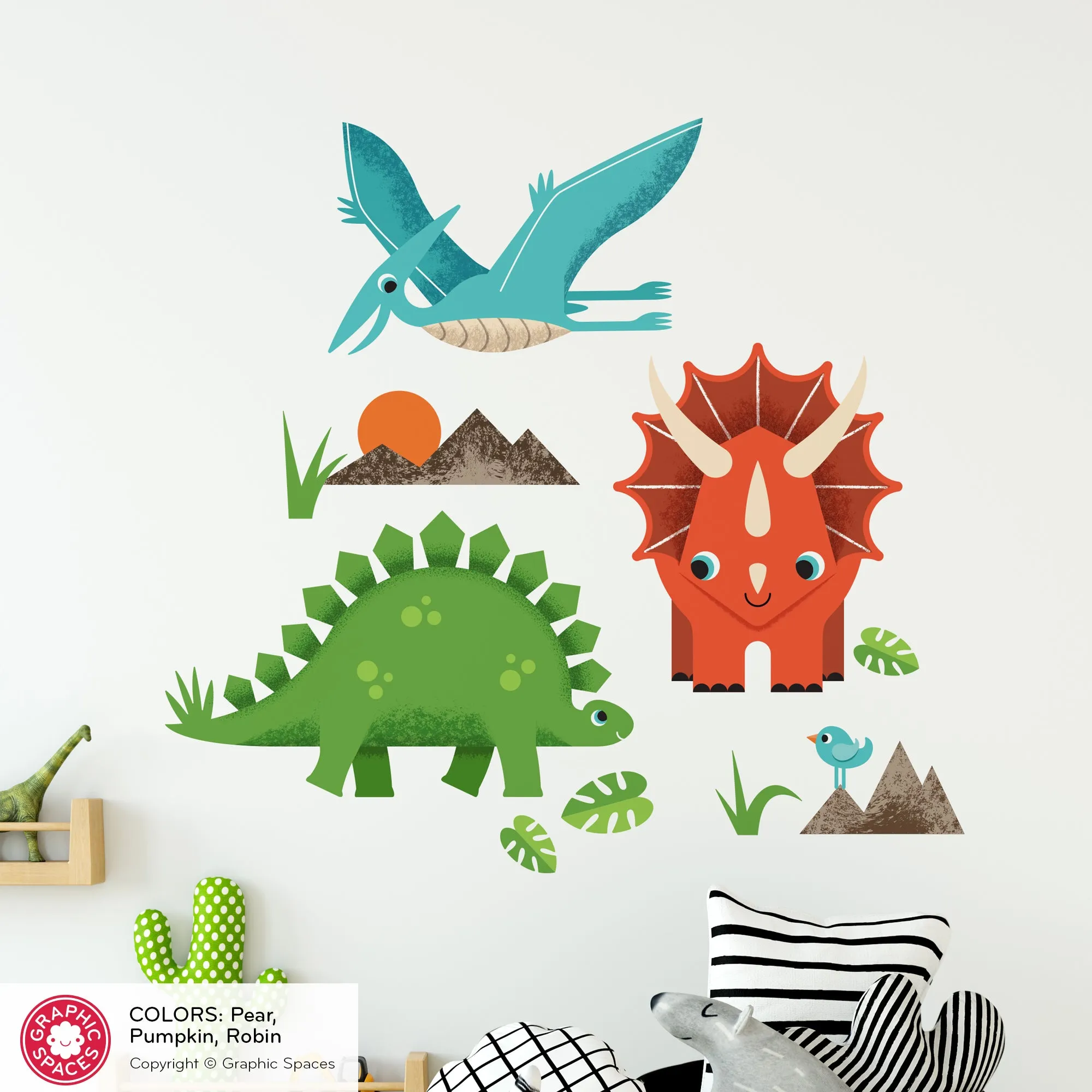 Dinosaur Fabric Wall Decal, Pack of 3