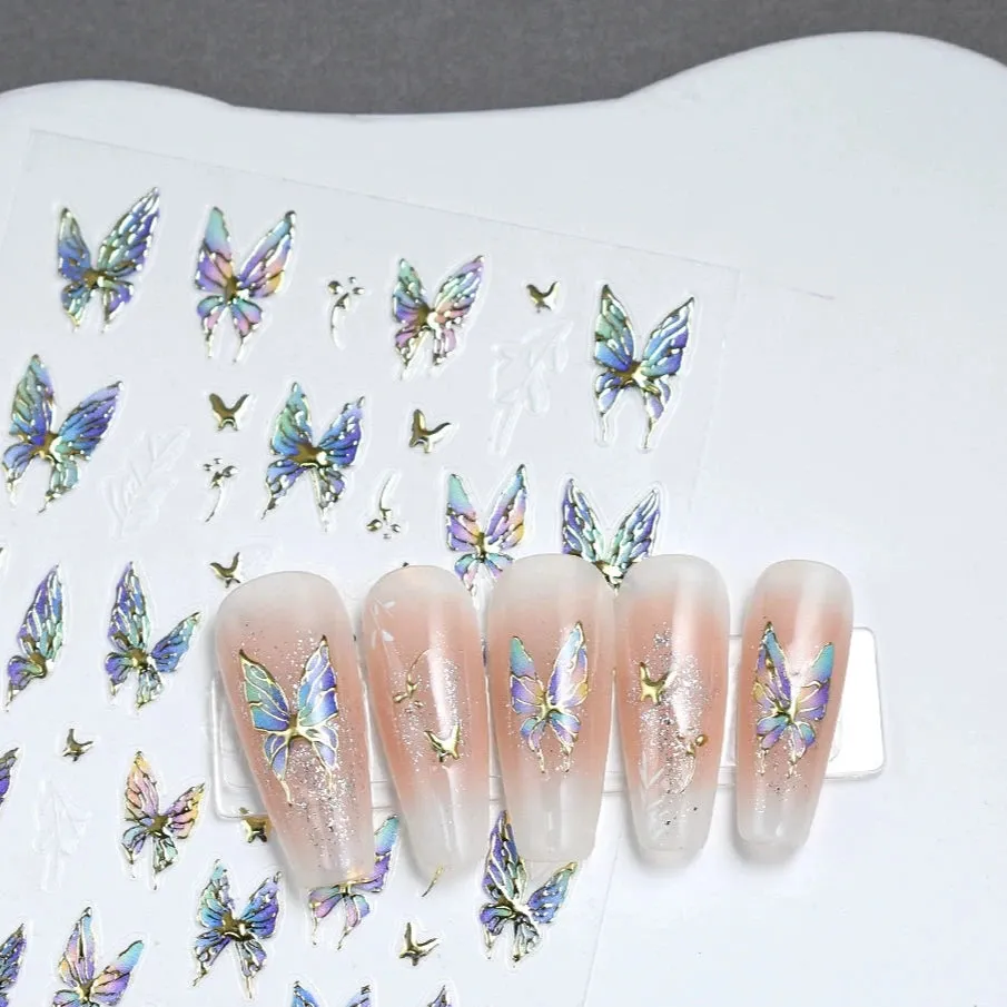 Embossed Hot Stamping Nail Art Stickers - Dream Fairies & Watercolor Butterflies