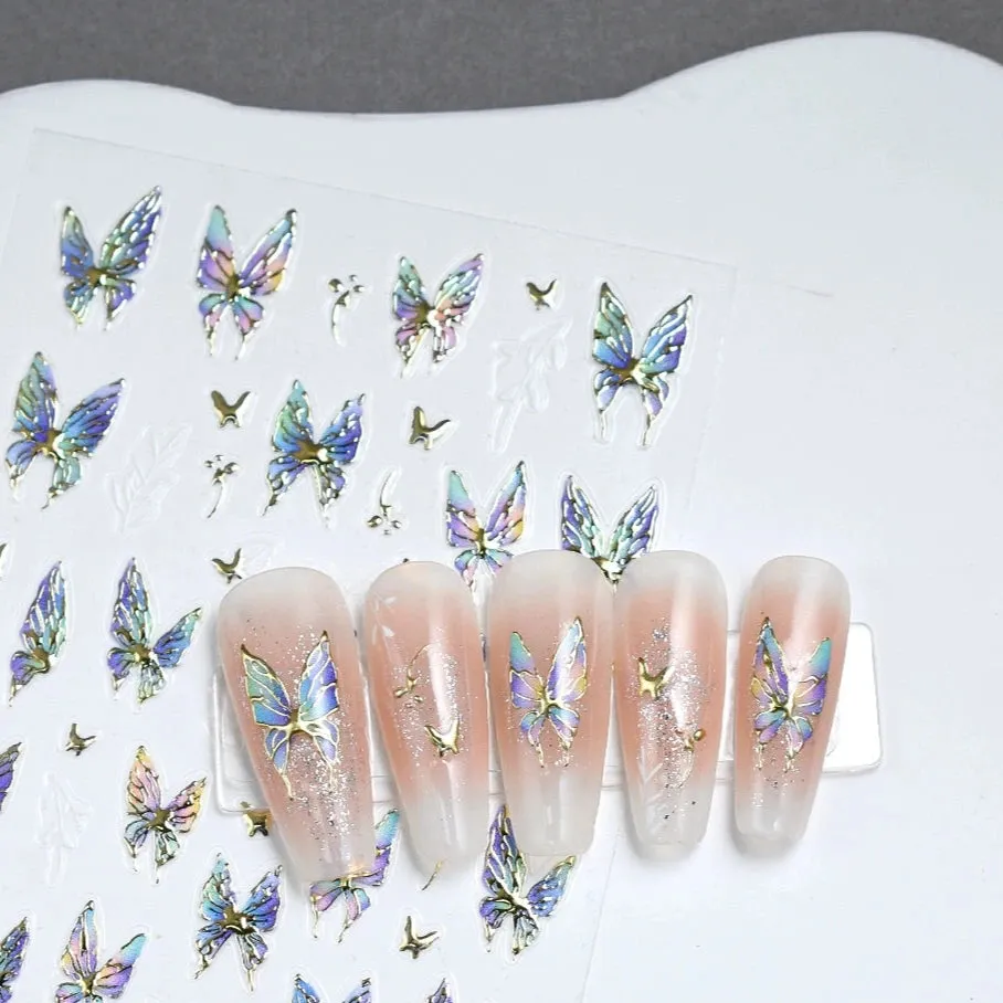 Embossed Hot Stamping Nail Art Stickers - Dream Fairies & Watercolor Butterflies