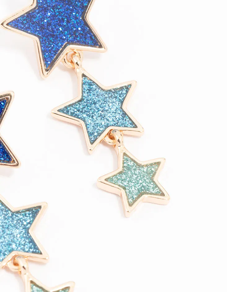 Eras Gold Plated Glitter Star Drop Earrings