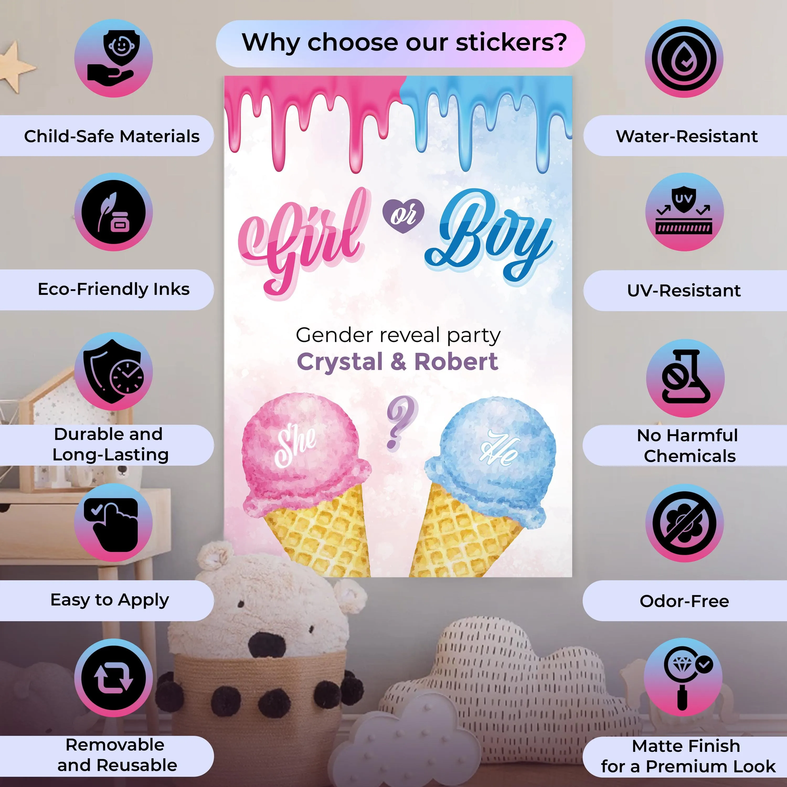 Gender Reveal Party Decal Set | Personalized Boy or Girl Stickers | Ice Cream Theme Party Decor | DIY Baby Shower Decorations Labels *!