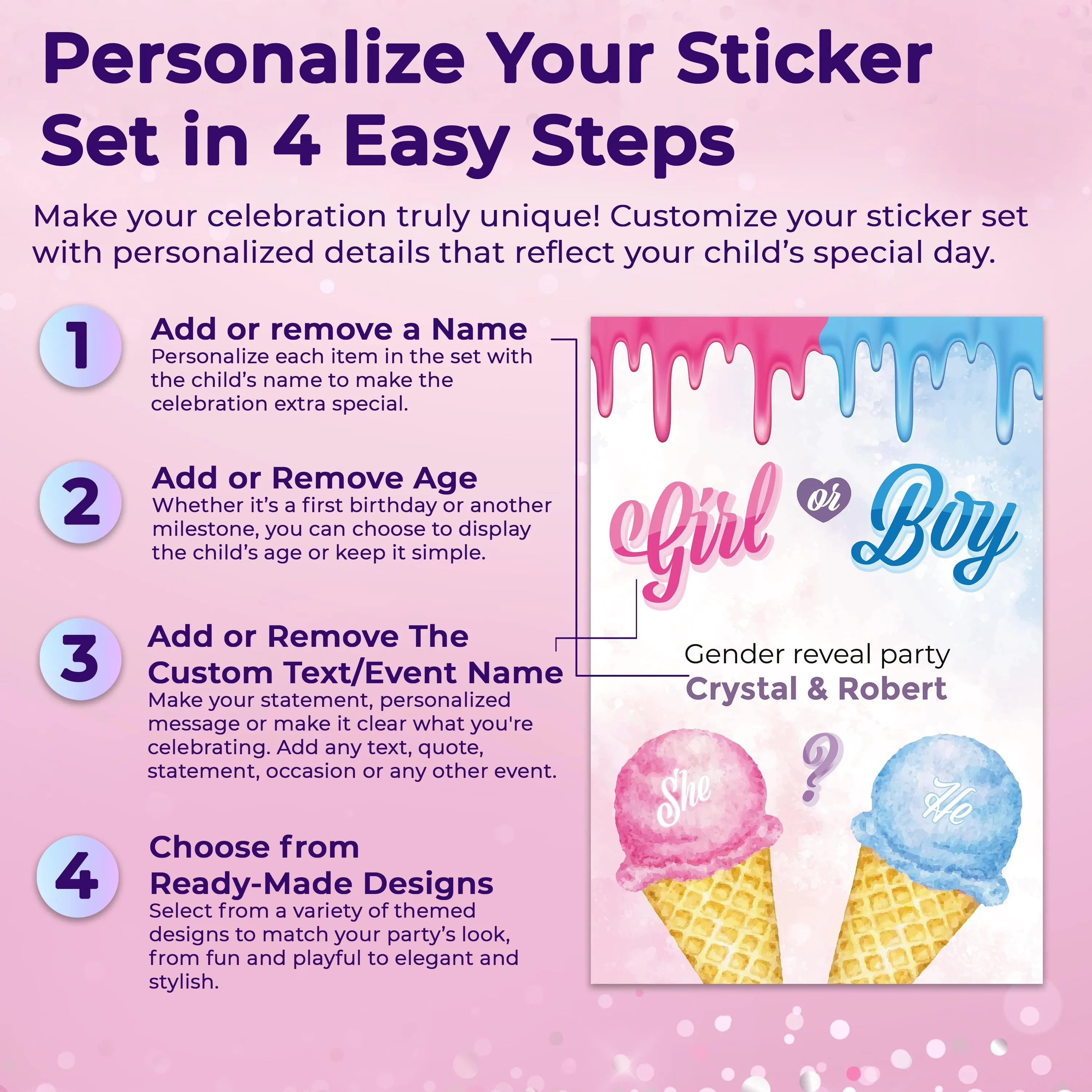 Gender Reveal Party Decal Set | Personalized Boy or Girl Stickers | Ice Cream Theme Party Decor | DIY Baby Shower Decorations Labels *!