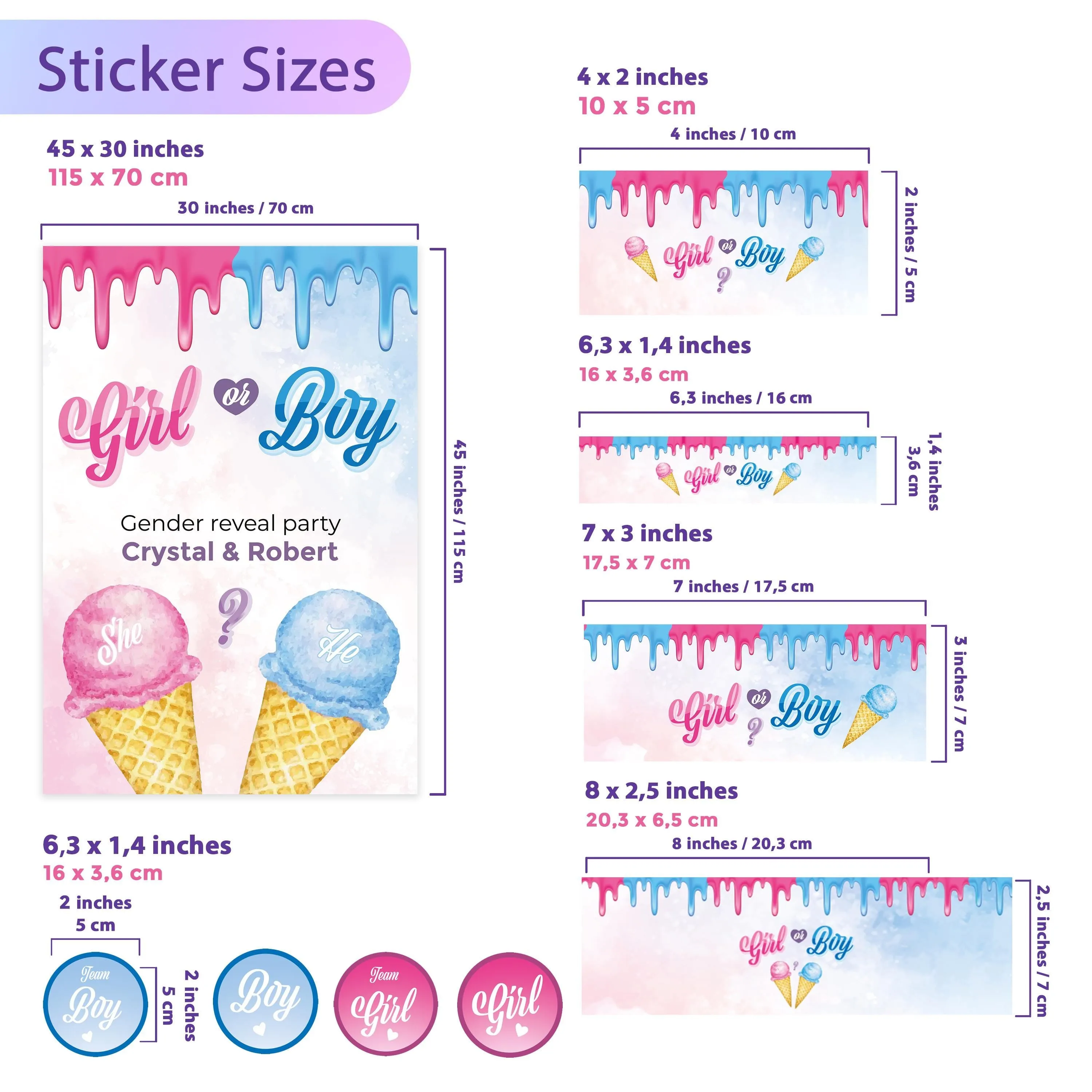 Gender Reveal Party Decal Set | Personalized Boy or Girl Stickers | Ice Cream Theme Party Decor | DIY Baby Shower Decorations Labels *!