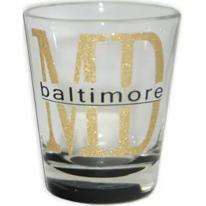 GLBM43 Shot Glass Glitter MD Baltimore with Color Bottom