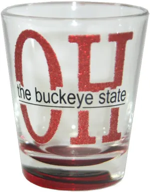 GLOH09 Shot Glass Glitter OH The Buckeye State with clear Bottom