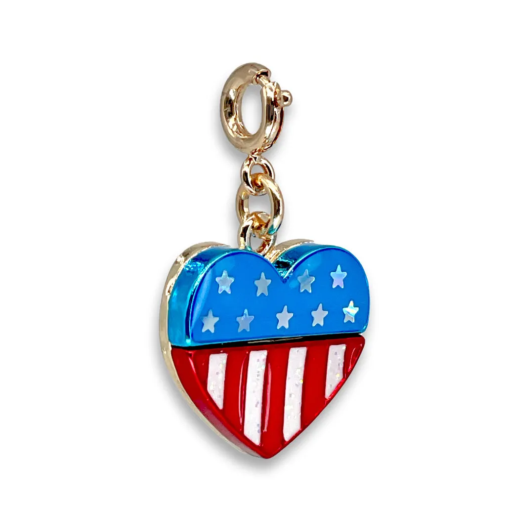 Gold Glitter Flag Heart Charm