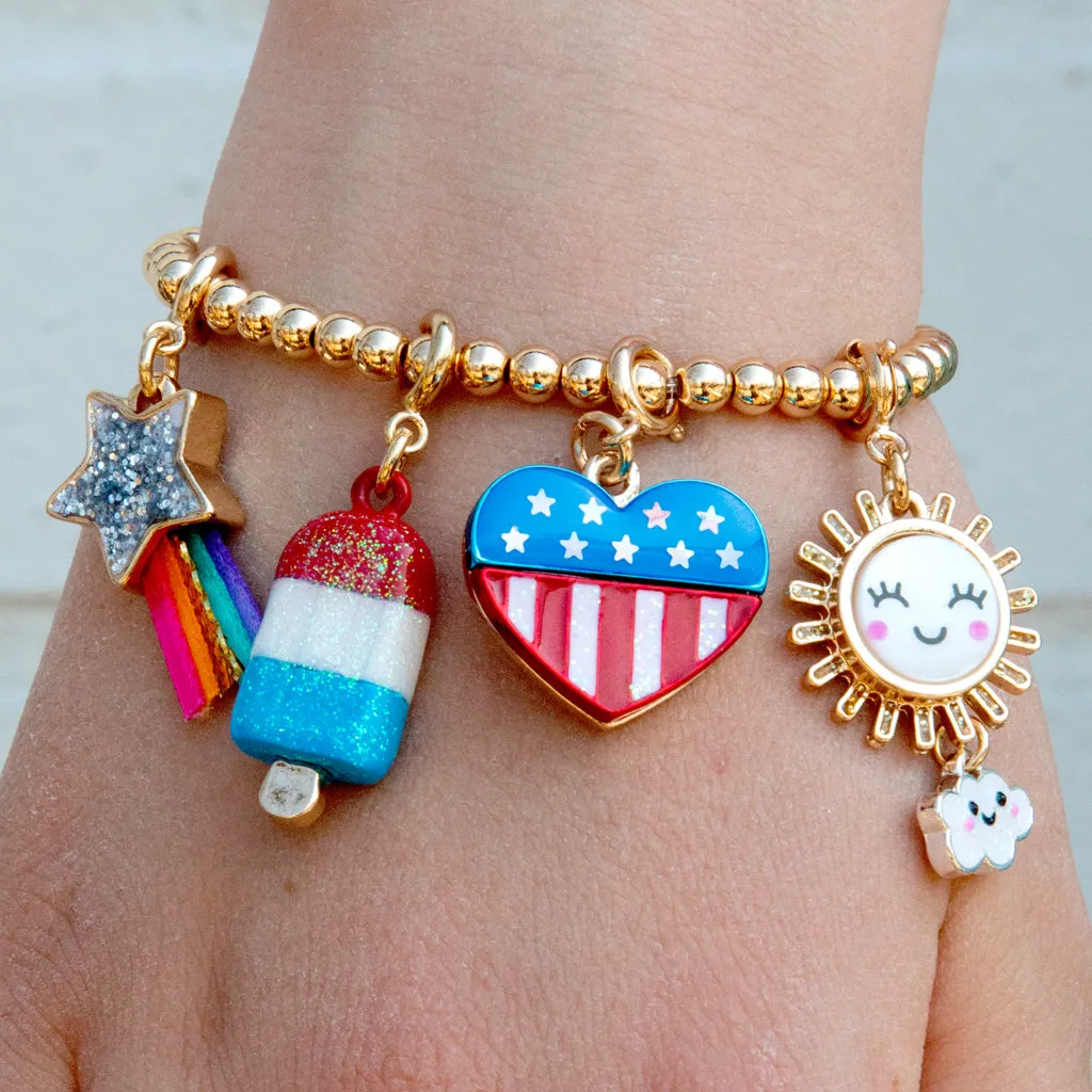 Gold Glitter Flag Heart Charm