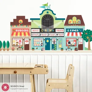 Happy Town Fabric Wall Decals - Seventh St (Burgers, Movie Theatre, Diner)