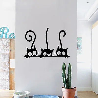 Lovely Three Black Cat DIY Wall Decals