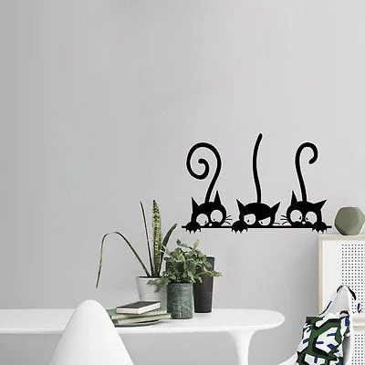 Lovely Three Black Cat DIY Wall Decals