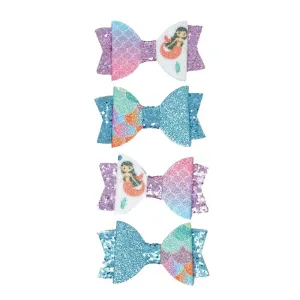 Mermaid Glitter Decorative Bow Embellishments, 1-1/8-Inch, 4-Piece