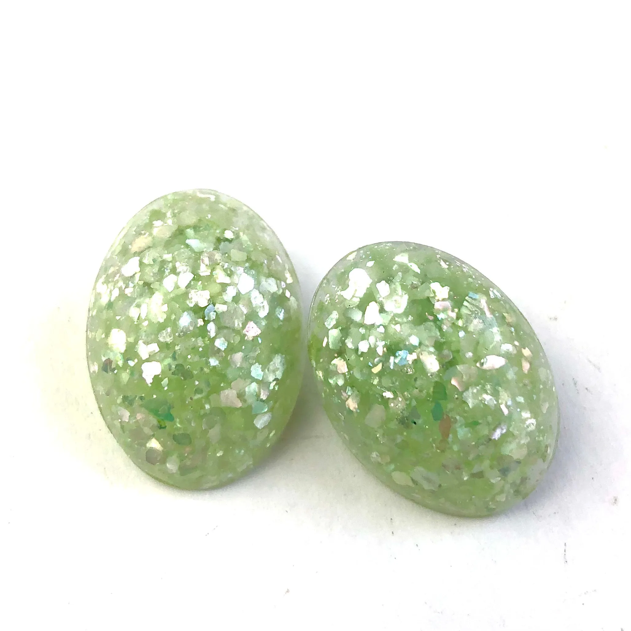 Mint Metallic Glitter Oval Button Studs