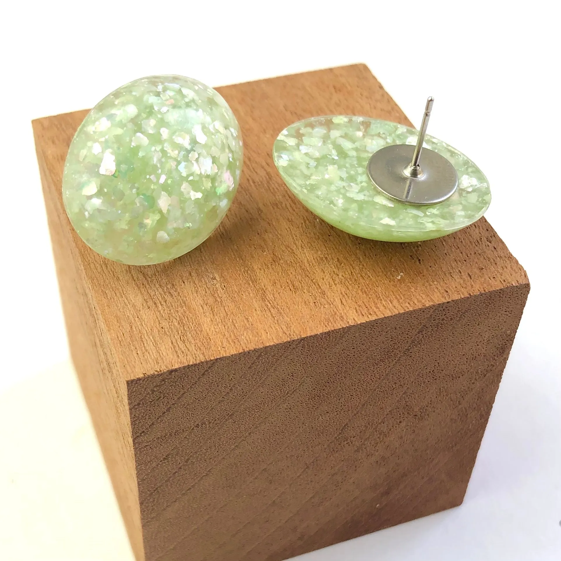 Mint Metallic Glitter Oval Button Studs