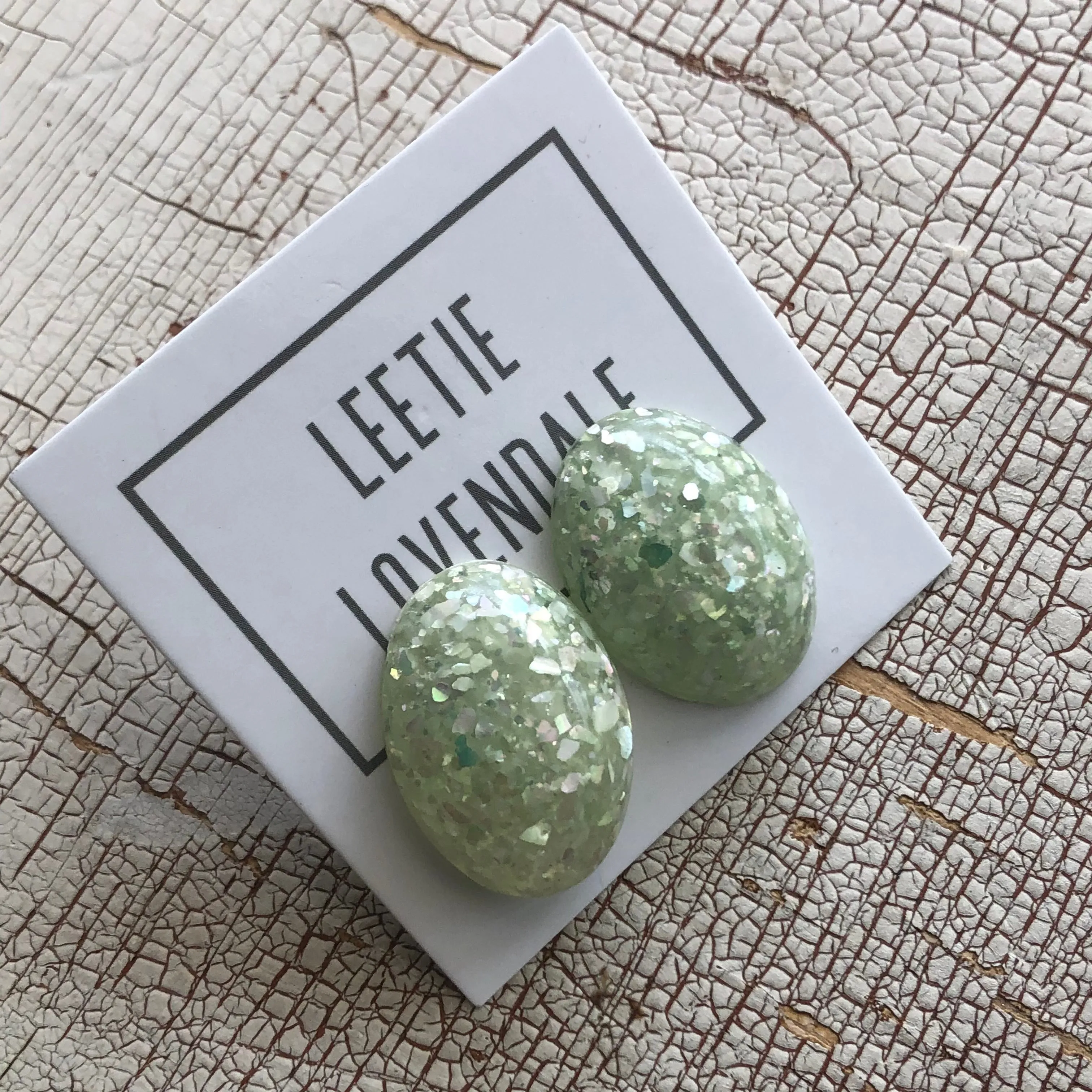 Mint Metallic Glitter Oval Button Studs