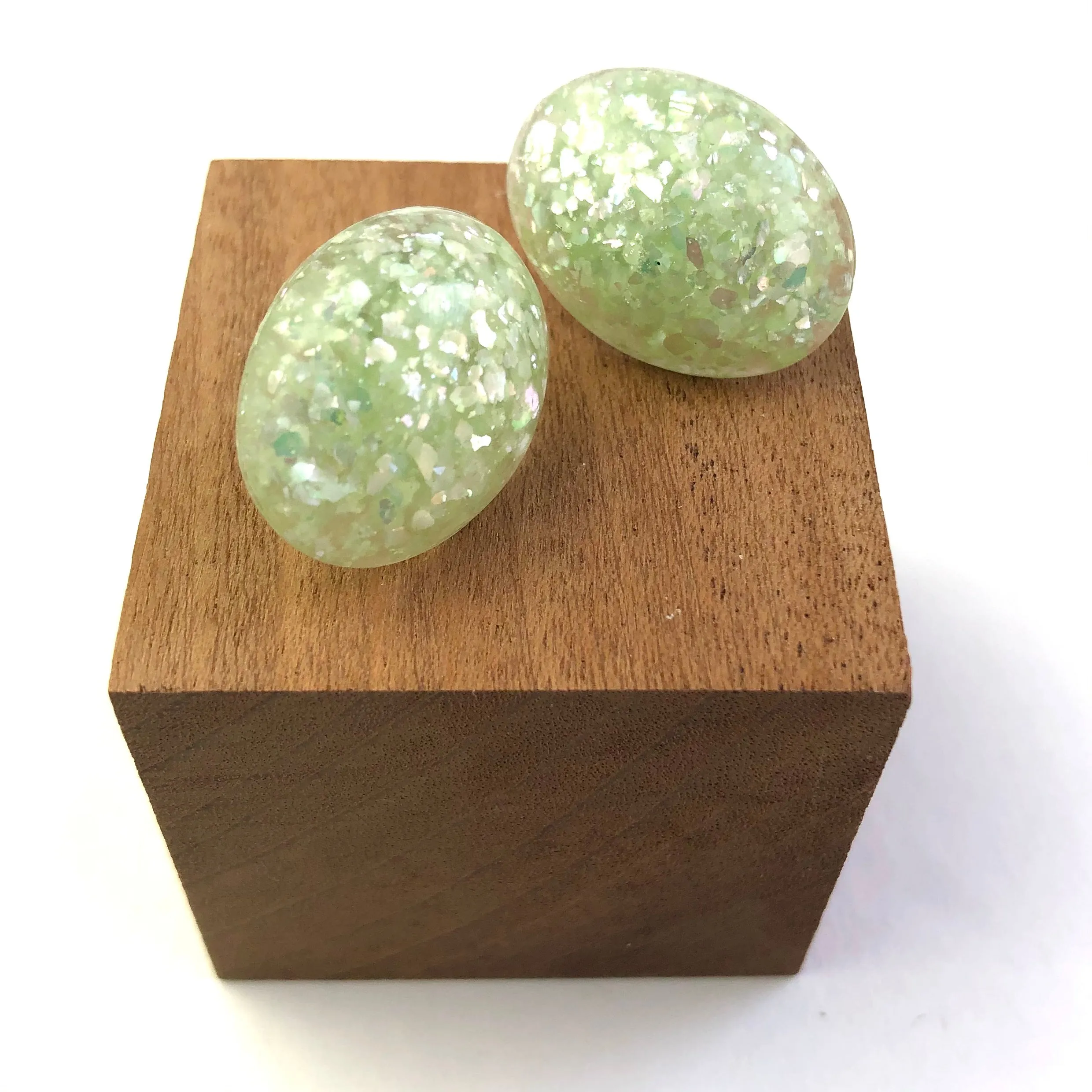 Mint Metallic Glitter Oval Button Studs