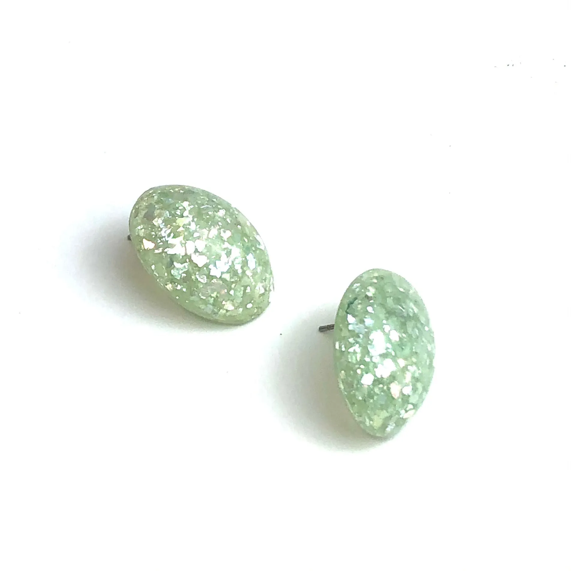 Mint Metallic Glitter Oval Button Studs