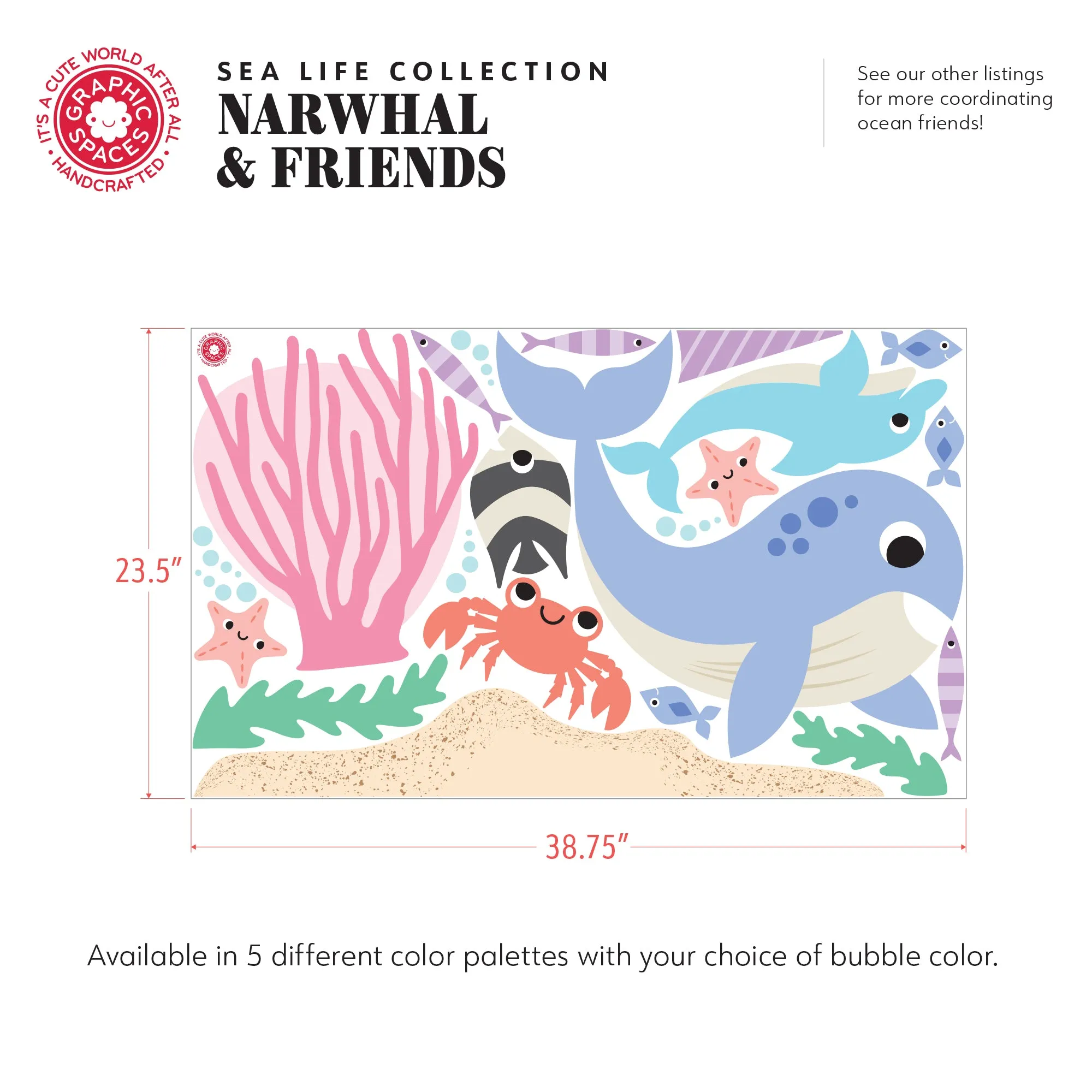 Narwhal & Ocean Friends Fabric Wall Decal