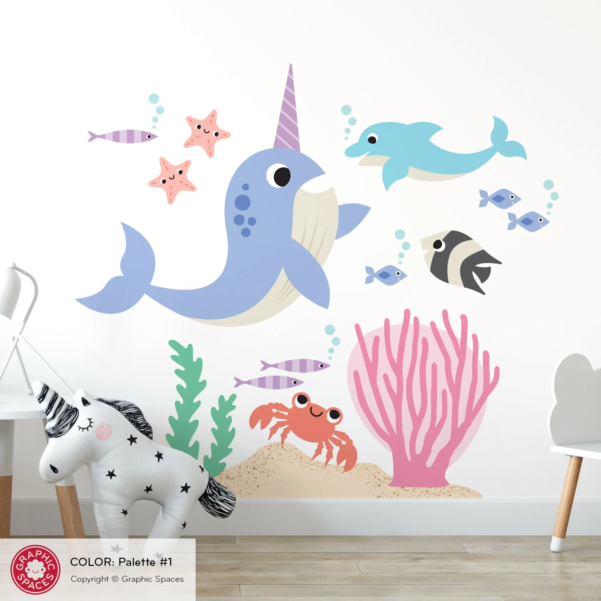 Narwhal & Ocean Friends Fabric Wall Decal