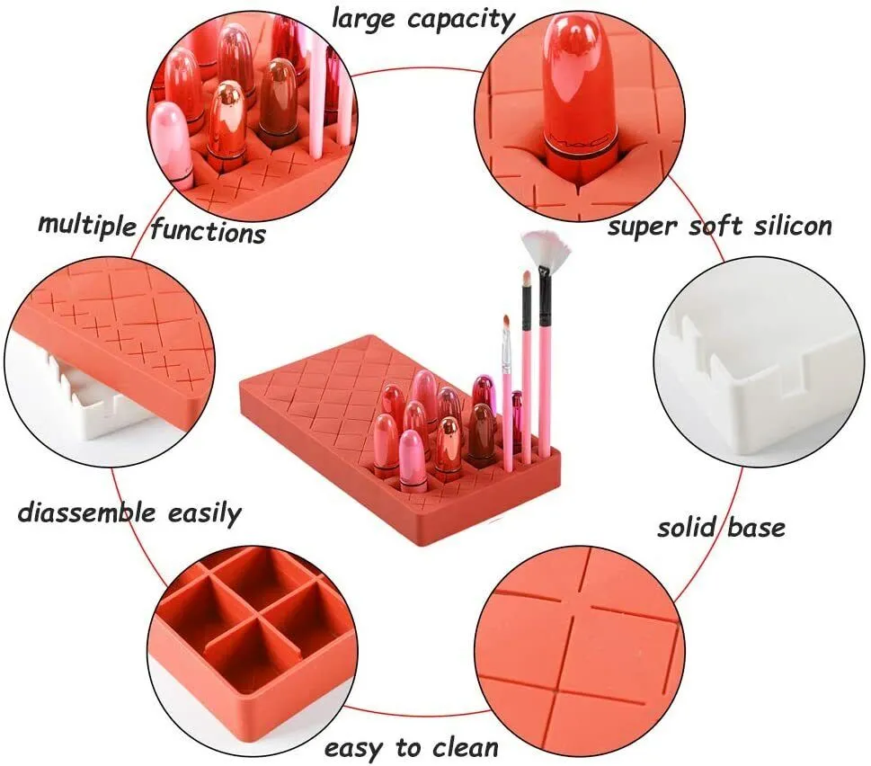 Silicone Lipgloss Holder, Upgraded Makeup Organizer for Makeup Brushes Lipstick