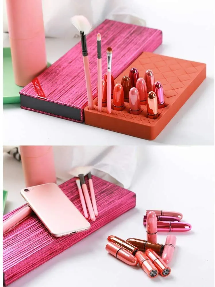 Silicone Lipgloss Holder, Upgraded Makeup Organizer for Makeup Brushes Lipstick