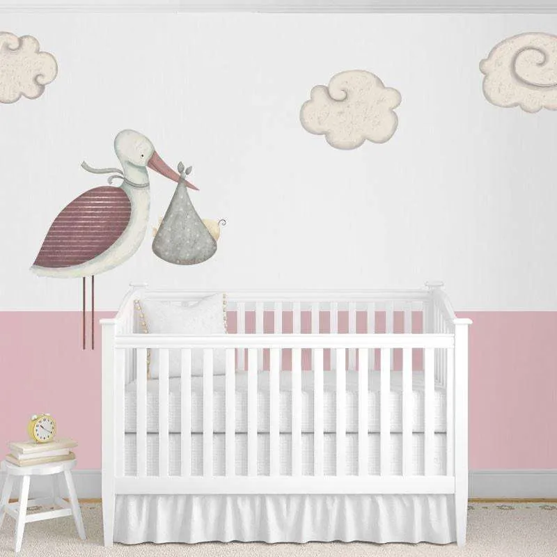 Standing Stork and Cloud Wall Stickers