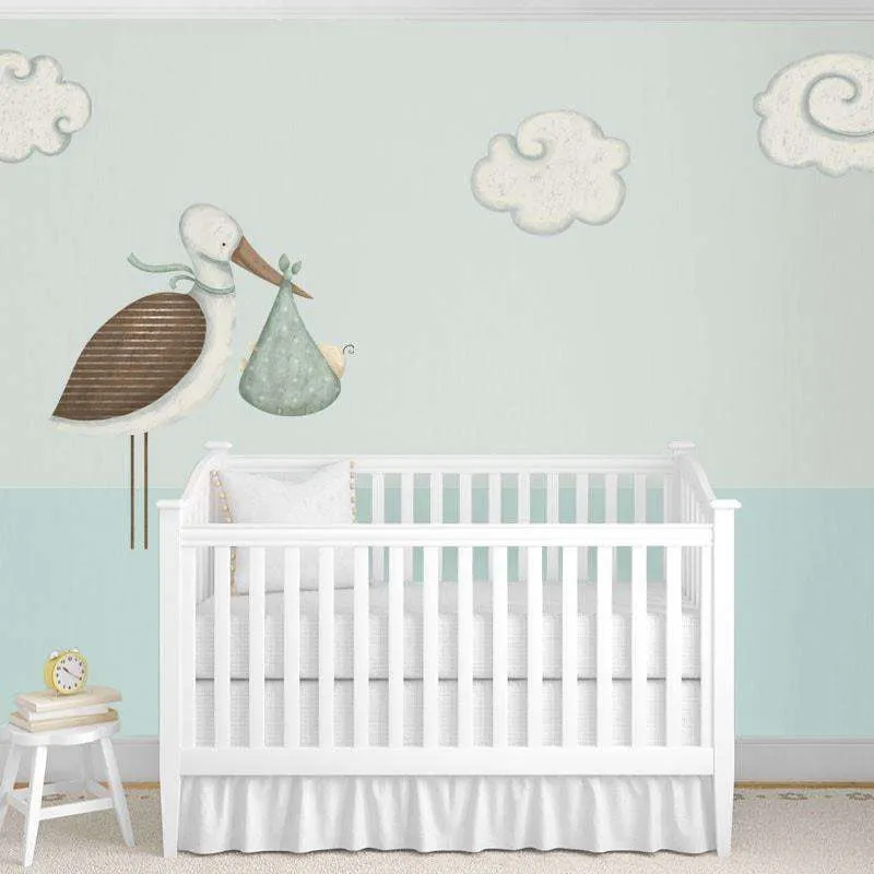 Standing Stork and Cloud Wall Stickers