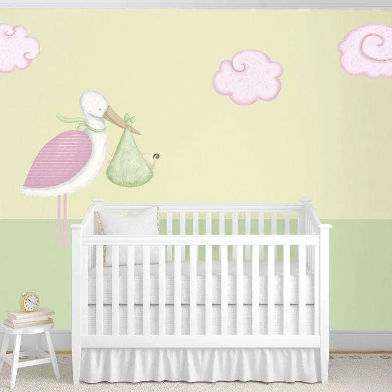 Standing Stork and Cloud Wall Stickers