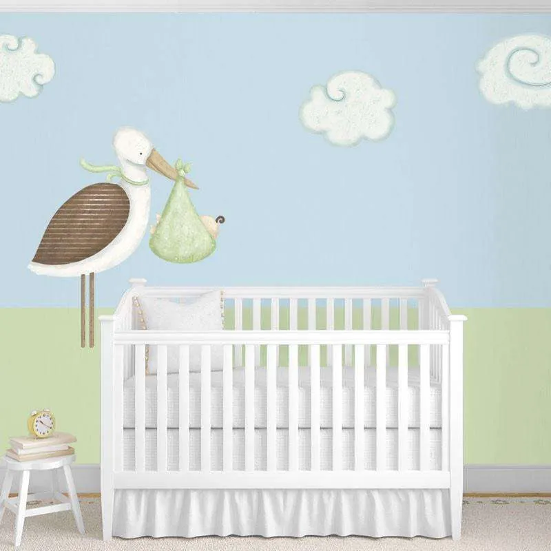 Standing Stork and Cloud Wall Stickers