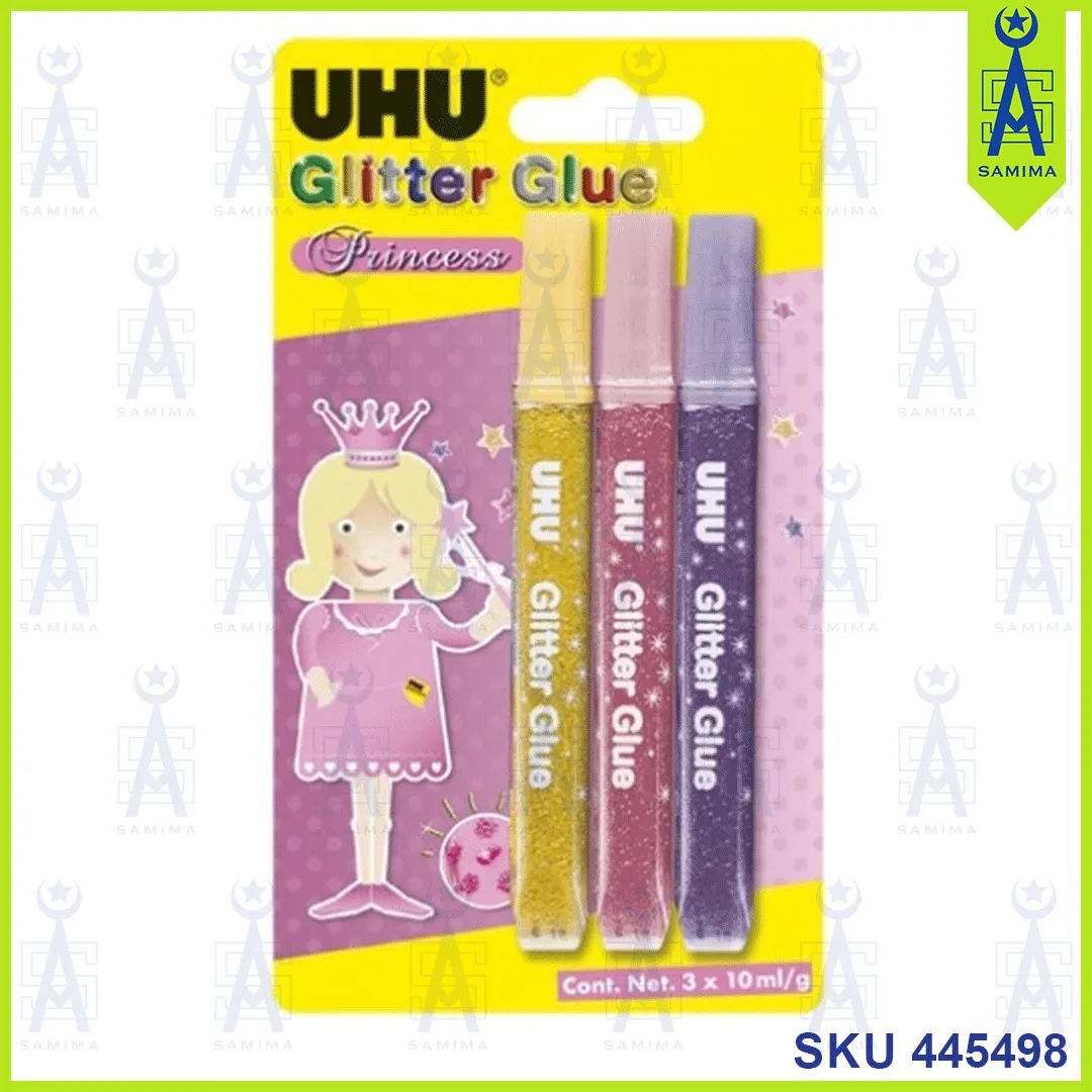 UHU GLITTER GLUE PRINCESS 3X10ML