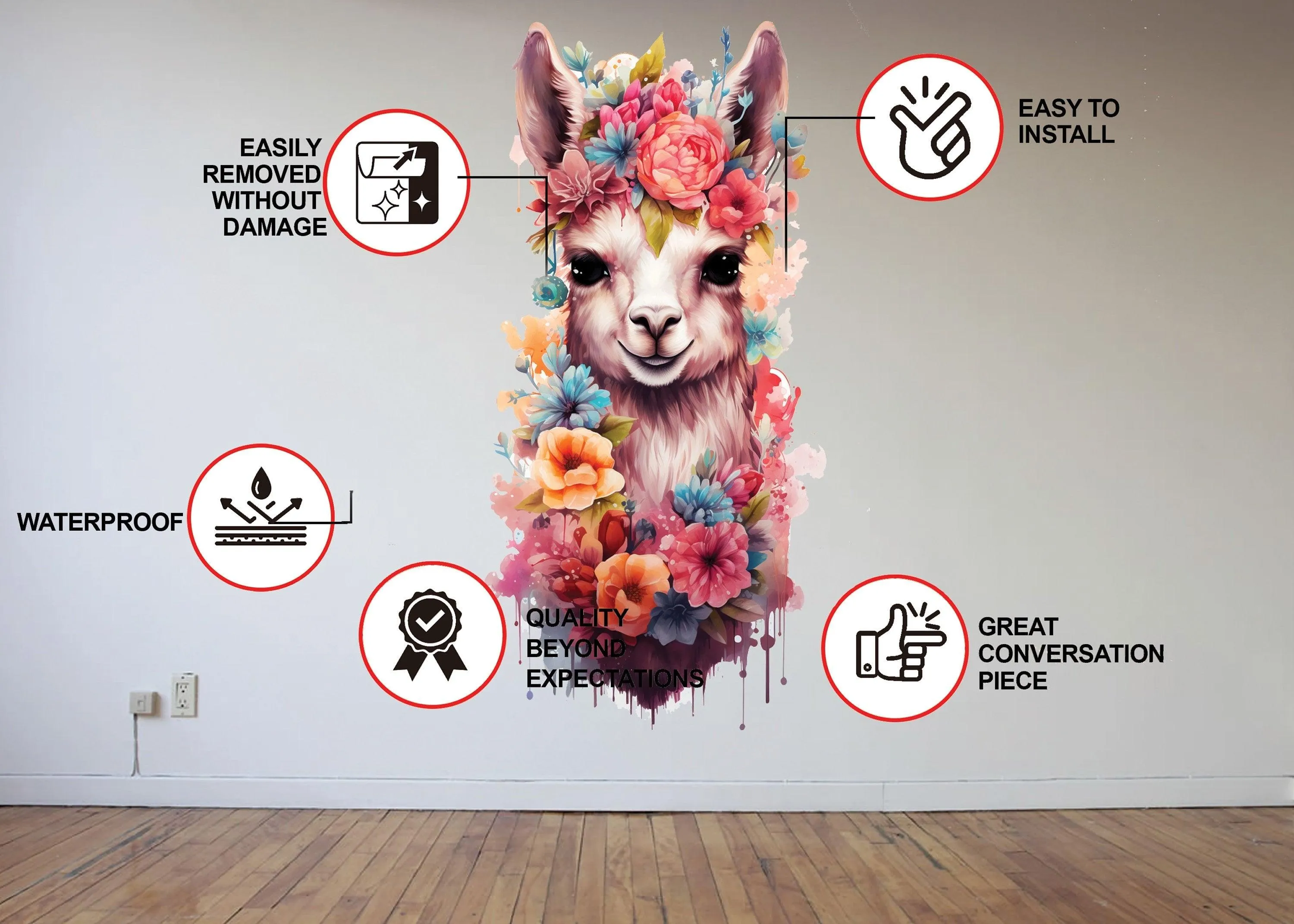 Whimsical Alpaca Wall Sticker, Delightful Wall Decal, Attention-Grabbing Wall Decals Alpacas